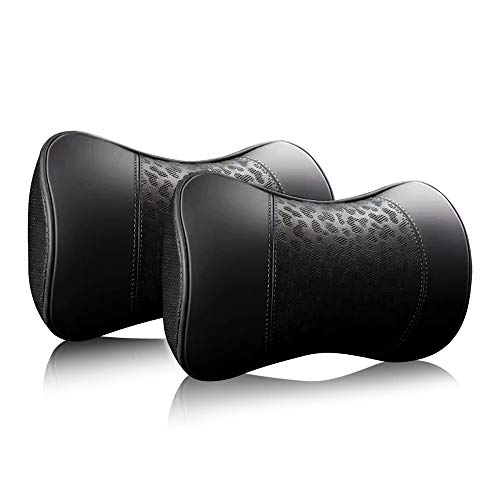 HAOTULE Car Leather Neck Pillows, Neck Rest Cushions,100% Memory Foam Cervical Support, Comfortable Travel car Seats and Home Office Soft Pillows, Black a Set (2 pcs) - color: Black