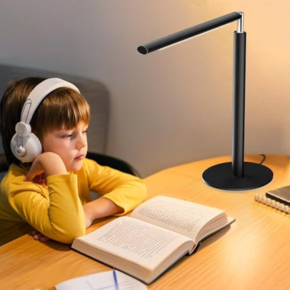 SIBRILLE Metal LED Desk Lamp, 16" Dimmable Desk Light with Base, 15W 1200LM, Adapter Included, Color & Brightness Adjustable, Modern Tall Table Lamp for Home Office Reading Study Task Laptop, Black - color: Black