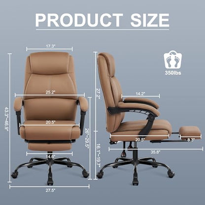 Misolant Big and Tall Office Chair with Footrest, High Back Desk Chair with Linkage Armrest, 90-155° Recline Executive Computer Chairs with Adjustable Height for Home - color: Brown