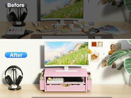 Spacrea Desk Organizers and Accessories, Printer Stand with Storage, Pink - color: Pink