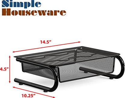 Simple Houseware Mesh Monitor Riser with Drawer, Black