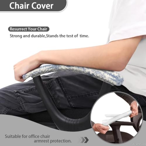 Office Chair Armrest Covers Set of 2, Toile de Jouy Printed Soft Stretch Chair Arm Covers, Removable Computer Chair Armrest Covers with Elastic Edge, Easy to Install, Home Decor - color: Blue and Beige - Toile De Jouy