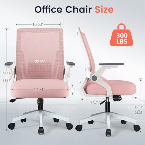 GTPLAYER Ergonomic Office Chair with Flip-up Armrests Executive Computer Chair for Home Office, Breathable Mesh & Comfy Lumbar Support, Pink - color: Petal-pink, size: Large