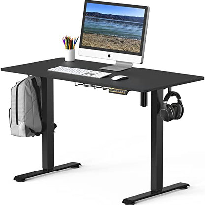 SHW 48-Inch Electric Height Adjustable Sit to Stand Desk, Black | with Hanging Hooks and Cable Management, Black Frame and Black Top - color: Black, size: 48-Inch