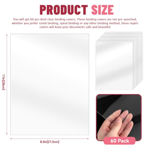 VOKOY 60 Pack Clear Binding Covers 8 Mil, 8.5x11 Inch | Letter Size,Quality Un-Punched Report Covers, Plastic Covers for Home Office Presentation Document Binding, Square Corners - size: 60 Pack, style: 60 Pack Clear