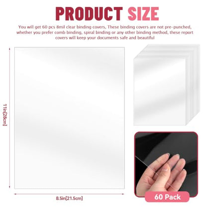 VOKOY 60 Pack Clear Binding Covers 8 Mil, 8.5x11 Inch | Letter Size,Quality Un-Punched Report Covers, Plastic Covers for Home Office Presentation Document Binding, Square Corners - size: 60 Pack, style: 60 Pack Clear