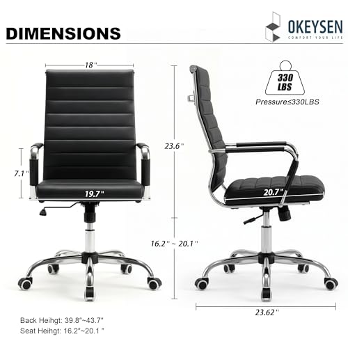 Okeysen Office Desk Chair, Ergonomic Leather Modern Conference Room Chairs, Executive Ribbed Adjustable Swivel Rolling Chair for Home Office. - color: Ribbed Black