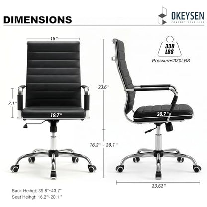 Okeysen Office Desk Chair, Ergonomic Leather Modern Conference Room Chairs, Executive Ribbed Adjustable Swivel Rolling Chair for Home Office. - color: Ribbed Black