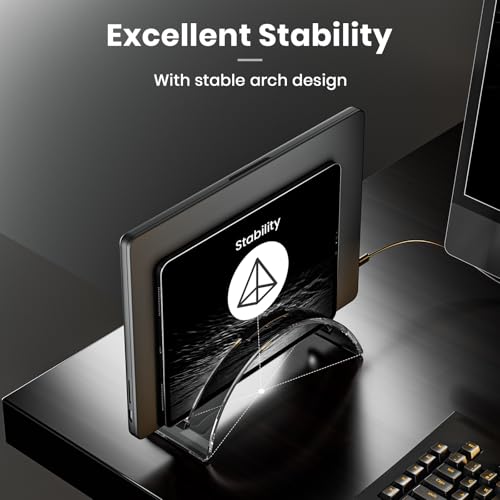 Yikola Vertical Laptop Stand for Desk, Vertical Laptop Hoder Space-Saving Organizer for All MacBook, Laptop Stand Acrylic Invisible Desktop Notebook Dock-Black… - color: Black