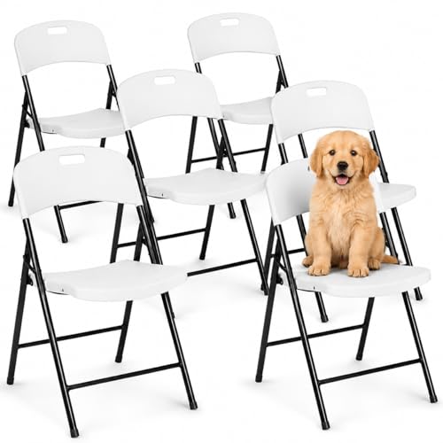 Oline Folding Chair, Indoor Outdoor Plastic Commercial Stackable Foldable Guest Chairs for Events Office Wedding Party Picnic Kitchen Dining, 350lb Capacity (White, 6 Pack) - color: White, size: 6 Pack
