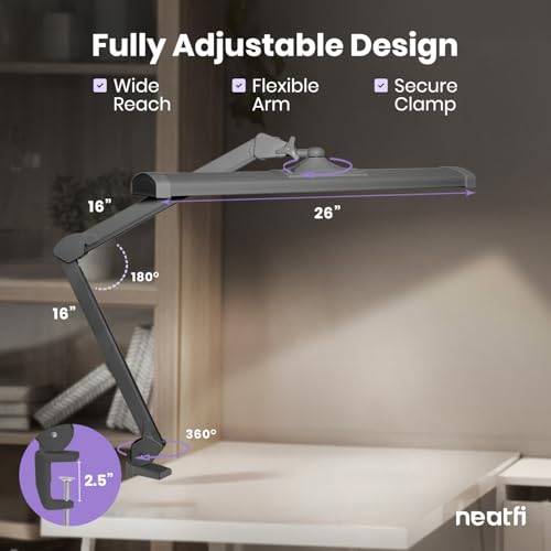 Neatfi 3,500 Lumens LED Desk Lamp, Dimmable, 26-Inch Shade, CCT (Silver-2) - color: Silver-2, size: 26-Inch Wide Shade
