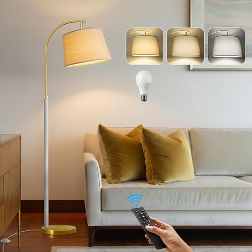 G-SAFAVA Real Wood Floor Lamps for Living Room Bedroom, 62.5" Mid Century Modern Lamp Gold Standing Tall Arc Lamps with Foot Switch, Floor Lamps for Nursery Office Decor Corner Reading Room Light - color: White & Gold