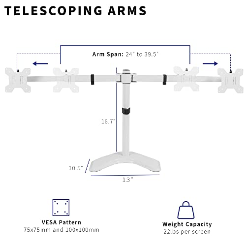 VIVO Premium Dual Ultra Wide LCD LED 27 to 38 inch Monitor Desk Stand, Heavy Duty, Free-Standing Telescoping Arms, Flush Wall Setup, Fits 2 Screens, White, STAND-TS38BW - color: White