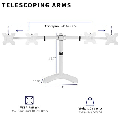 VIVO Premium Dual Ultra Wide LCD LED 27 to 38 inch Monitor Desk Stand, Heavy Duty, Free-Standing Telescoping Arms, Flush Wall Setup, Fits 2 Screens, White, STAND-TS38BW - color: White