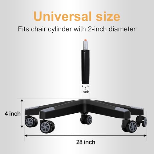 28" Heavy Duty Nylon Gaming Office Chair Base Replacement Part with Wheels | Computer Chair Base Legs with 5 Casters - color: Grey