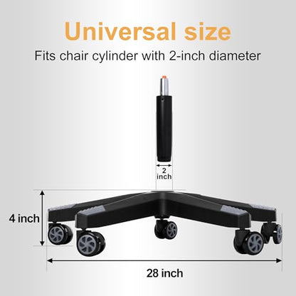 28" Heavy Duty Nylon Gaming Office Chair Base Replacement Part with Wheels | Computer Chair Base Legs with 5 Casters - color: Grey