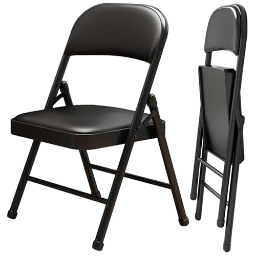 2 Pack Folding Chairs with Leather Padded Cushion and Back Metal - size: 2 pack