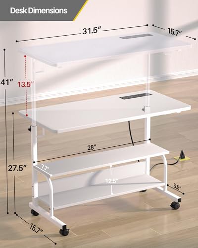 Armocity 32" Rolling Standing Desk with Charging Station for Couch Bed - color: White, size: 32''