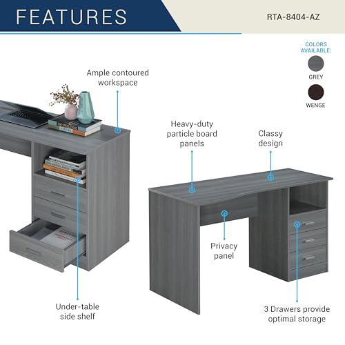 Techni Mobili 51 Inch Classic Computer Desk w/Drawers & Storage, Grey - color: Light Grey