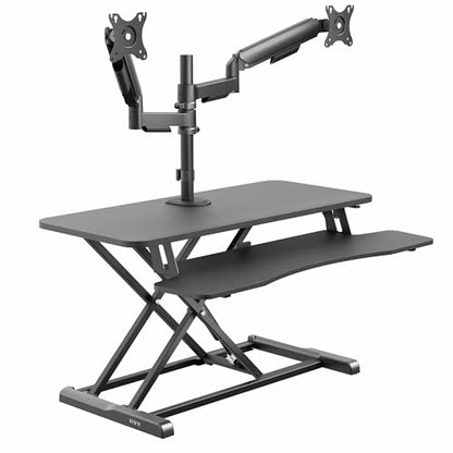 VIVO Black 36 inch Desk Riser with Monitor Mount, DESK-KIT-036K2K | Standing Desk Converter with Dual Monitor Mount for up to 32 inch Screens, Height Adjustable Riser, Mechanical Spring Arms - size: 36"