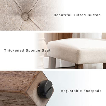 COLAMY Button Tufted Dining Chairs Set of 6, Accent Parsons Diner Chair Upholstered Fabric Dining Room Chairs Stylish Kitchen Chairs with Solid Wood Legs and Padded Seat - Dark Beige - color: Beige, size: set of 6