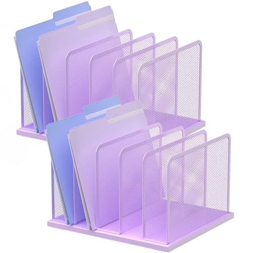 Kuntine.B 5-Section Upright Desk File Organizer Purple 2 Pack | Vertical, Mesh, Metal, Assembly, Stability, Sturdiness, Organization, Standing - color: Purple, size: 2 Pack 5-Section