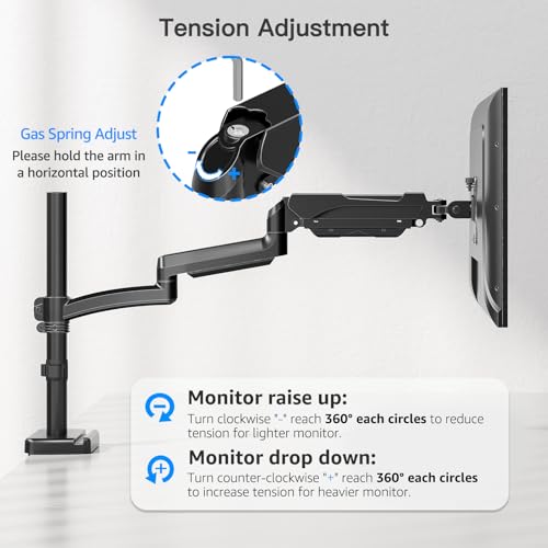 Extra Long Arm Monitor Mount, Fits Max 32" Hold up to 19.8lbs | Single Long Arm Computer Desk Mount, Extra Long Adjustable Stand, Tall Arm with Tilt, Swivel, Rotation, VESA 75/100mm - size: Long Desk Arm