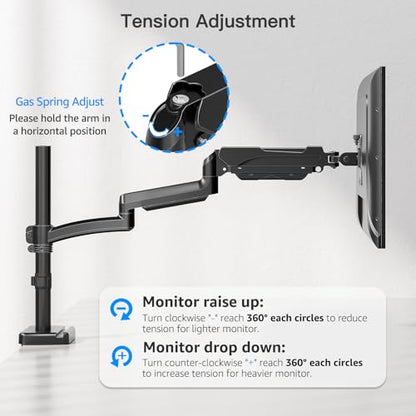 Extra Long Arm Monitor Mount, Fits Max 32" Hold up to 19.8lbs | Single Long Arm Computer Desk Mount, Extra Long Adjustable Stand, Tall Arm with Tilt, Swivel, Rotation, VESA 75/100mm - size: Long Desk Arm