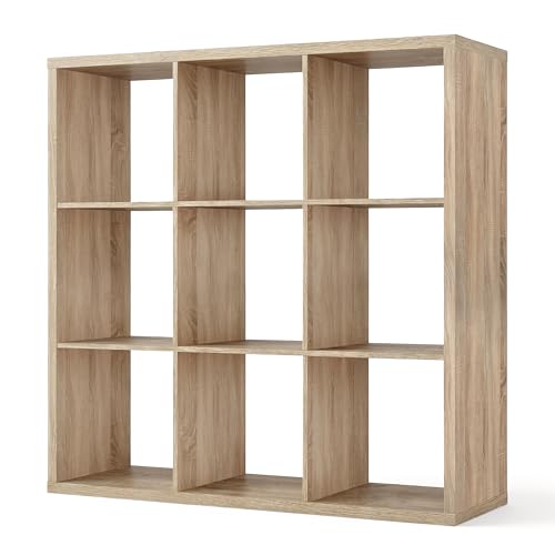 CAPHAUS Sturdy Room 13-Inch Cube Storage Organizer Shelf, with Extra Thick Exterior Edge, Open Storage Shelf Divider, Bookcase, 9-Cube, Natural Oak - color: Natural Oak, size: 9 Cube