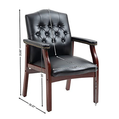 Ergonomic High Back Office Guest Chair - Black Leather Executive Single Chair for Reception & Conference Rooms, Waiting Room, Meeting, Lobby, Church, No Wheels with Arm Fixed Base Design - color: Black