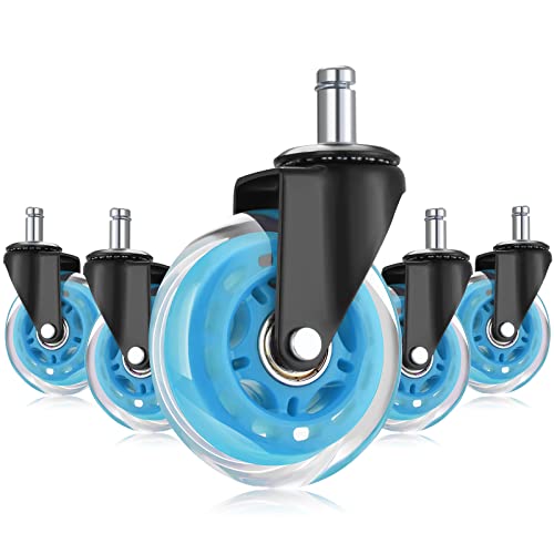 Hivexagon Office Chair Caster Wheels Replacement Set of 5, Heavy Duty Universal Quiet Rolling Casters 3 inch Fit Standard Office Chair for Hardwood Floors, Tiles and Carpet (Blue) - style: U-HG629B