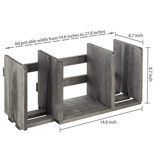 MyGift Barnwood Gray Wood Desktop Bookshelf Organizer, Expandable Adjustable Display Shelf Book Rack - color: Barnwood Gray