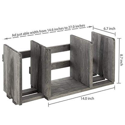 MyGift Barnwood Gray Wood Desktop Bookshelf Organizer, Expandable Adjustable Display Shelf Book Rack - color: Barnwood Gray