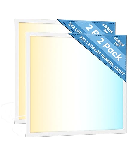 2 Pack 2x2 LED Flat Panel Light for Drop Ceiling, 5200lm Selectable 20W/25W/30W/35W/40W, Color Temperature 3000K/3500K/4000K/5000K/6500K, 0-10V Dimmable, 120-277V, ETL - size: 2x2 FT LED - 2 PACK