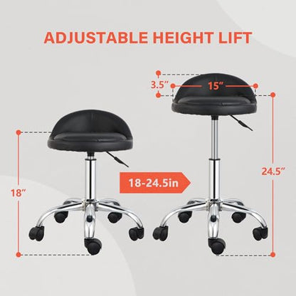 Rolling Stool with Wheels Swivel Salon Stool Adjustable Drafting Tattoo Office Chair for Massage Bar Kitchen Spa Shop with Thick Cushion (Black) - color: Black