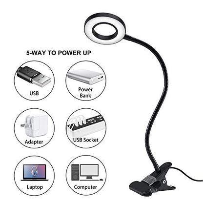 Clip Light Reading Lights 48 LED Clamp-on Desk Lamp with 3 Color Modes and 10 Brightness Dimmable, 360 ° Flexible Gooseneck Book Clamp Light for Video Conference Lighting Headboard