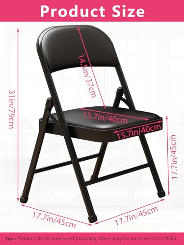 2 Pack Folding Chairs with Leather Padded Cushion and Back Metal - size: 2 pack