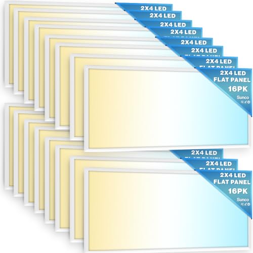 Sunco 16 Pack 2x4 LED Flat Panel Lights 3CCT Selectable, 30-50W, Dimmable | 6500LM, Selectable CCT 4000K/5000K/6000K, Selectable Wattage 30W/40W/50W, 0-10V, Office Lighting, Warehouse, Drop Ceiling - size: 2x4 (16 Pack)