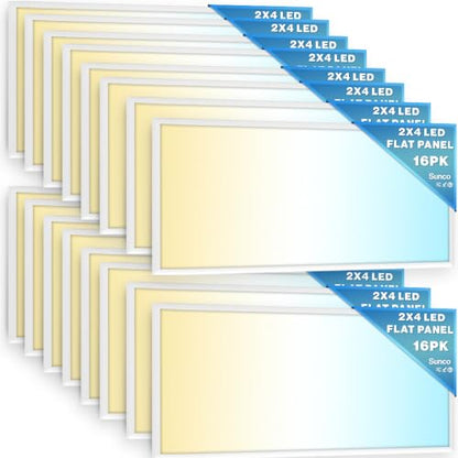 Sunco 16 Pack 2x4 LED Flat Panel Lights 3CCT Selectable, 30-50W, Dimmable | 6500LM, Selectable CCT 4000K/5000K/6000K, Selectable Wattage 30W/40W/50W, 0-10V, Office Lighting, Warehouse, Drop Ceiling - size: 2x4 (16 Pack)