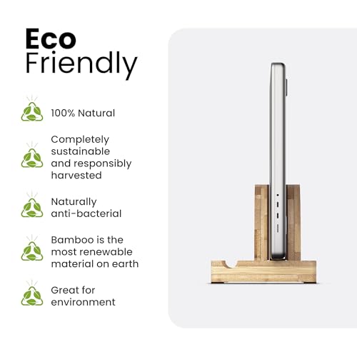 Kothar Premium Wood Vertical Laptop Stand - Adjustable Single Slot Bamboo Holder for MacBook, Dell, HP, and More | Space-Saving Desktop Organizer | Eco-Friendly, Sleek & Durable Design