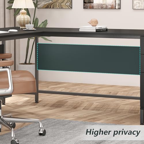 TVU 59’‘ L Shaped Desk with 6 Wood Drawers, Large Home Office Corner Computer Desk with Storage File Cabinet, Modern Metal Wood Desk for Executive Writing Study Workstation, Black