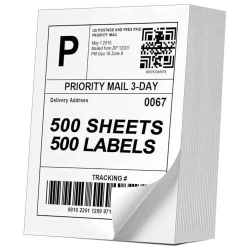 (500 Pcs/500 Sheets) A4 Full Sheet Self Adhesive Shipping Labels for Laser & Inkjet Printers, 8.5" x 11" Shipping Mailing Labels - color: A4-full Sheet-500 Labels