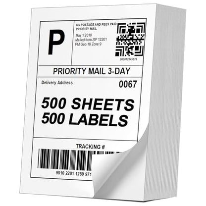 (500 Pcs/500 Sheets) A4 Full Sheet Self Adhesive Shipping Labels for Laser & Inkjet Printers, 8.5" x 11" Shipping Mailing Labels - color: A4-full Sheet-500 Labels