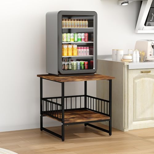 DHMAKER End Table, Industrial Side Table with 2-Tire Storage Shelf, 180LBS Mini Fridge Stand with Adjustable Feet, 24"x24" Wood Night Stand Small Bedside Table for Living Room Bedroom, Brown - color: Rustic Brown 1pc 24inch