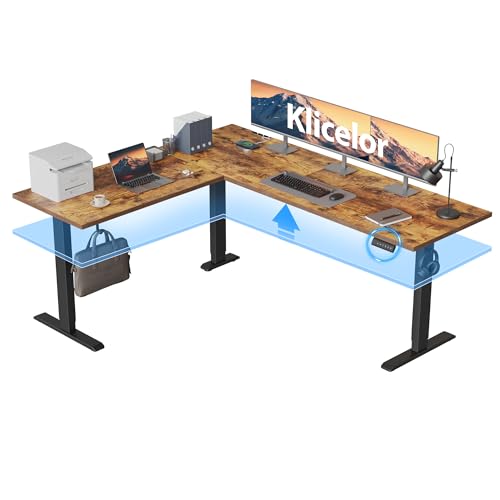 Klicelor L Shaped Standing Desk 75 x 61 Inch, Electric Height Adjustable Corner Desk for Home Office Workstation, Ergonomic Sit Stand Computer Table with Memory Controller, Rustic Brown - color: Rustic Brown, size: 75 x 61 Inch