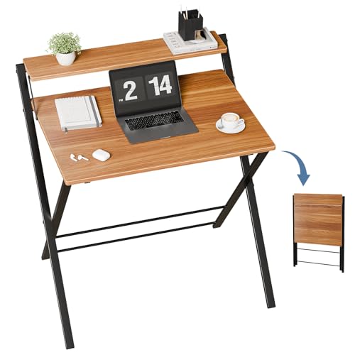 DUMOS Small Folding Desk, Computer Desk, Portable Table | No Assembly Shelf, Foldable Design, Home Office, Bedroom Dorm, Tight Spaces, Brown - color: Brown
