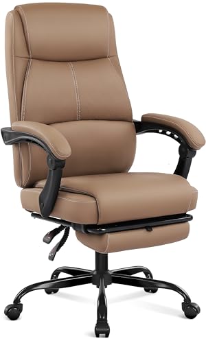 Misolant Big and Tall Office Chair with Footrest, High Back Desk Chair with Linkage Armrest, 90-155° Recline Executive Computer Chairs with Adjustable Height for Home - color: Brown