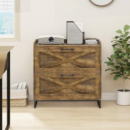 Halitaa File Cabinet 2 Drawers Lateral File Cabinet with Charging Station for Letter/Legal/A4 Size Hanging Files, Large Wood File Storage Cabinets Printer Stand for Home Office, Brown | Filing Cabinet for Letter/Legal/A4 Size Hanging Files, Large Wood Fil
