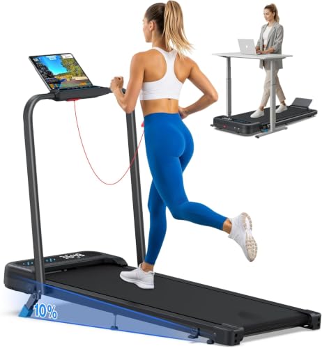 Cardirun Walking Pad with 10% Incline and Handle Bar, Foldable Treadmill | 350 lbs Capacity, 3.0 HP Quiet Under Desk Treadmills for Home & Office, Compact Treadmill with APP, LED Display, Space-Saving