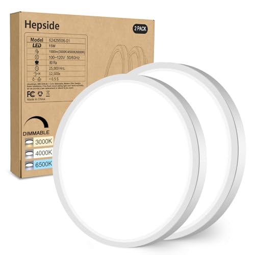 hepside 2Pack Dimmable Flush Mount Ceiling Light Fixture White, 3000/4000/6500K Ceiling Lamp, 7.5INCH 15W 1500LM Low Profile Light for Bedroom, Kitchen, Bathroom, Hallway - color: White, size: 7.5Inch-2pack